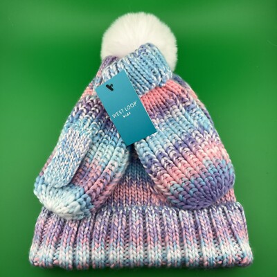 West Loop Girls Winter Hat And Mittens Multicolor Free Shipping