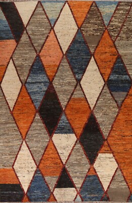 Diamond Pattern Moroccan Area Rug 9x12 Wool Hand-knotted Carpet