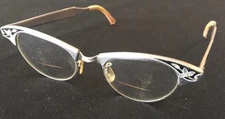 ART CRAFT Mid Century Modern Aluminum Etched Floral Design Cat Eye Glasses,