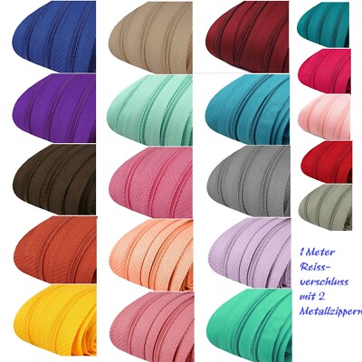 1 Meter Reißverschluss 2,5 cm Kunststoff+2Metallzipper 3mm Schiene viele Farben