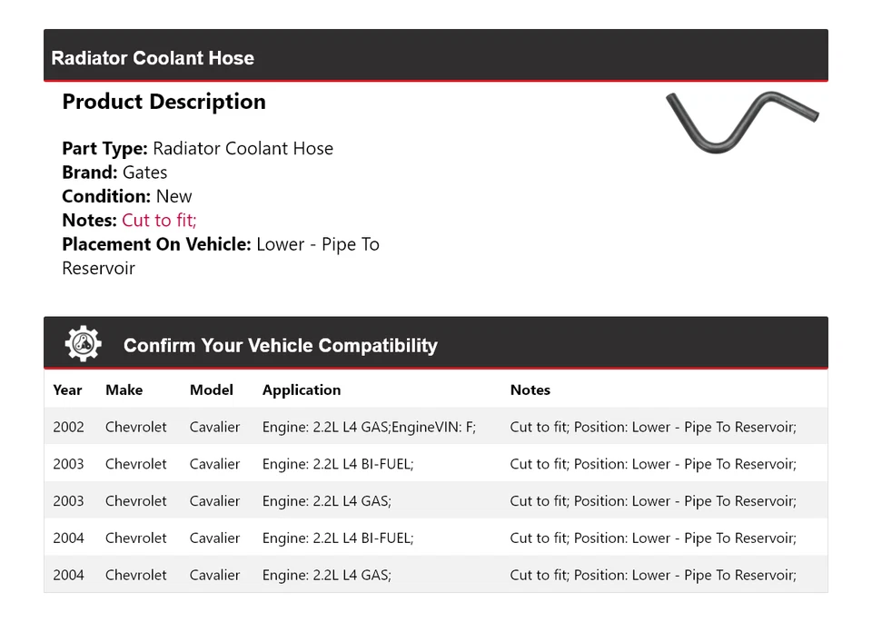 For 2002-2004 Chevrolet Cavalier Radiator Coolant Hose Gates 2003 - Image 2 of 4