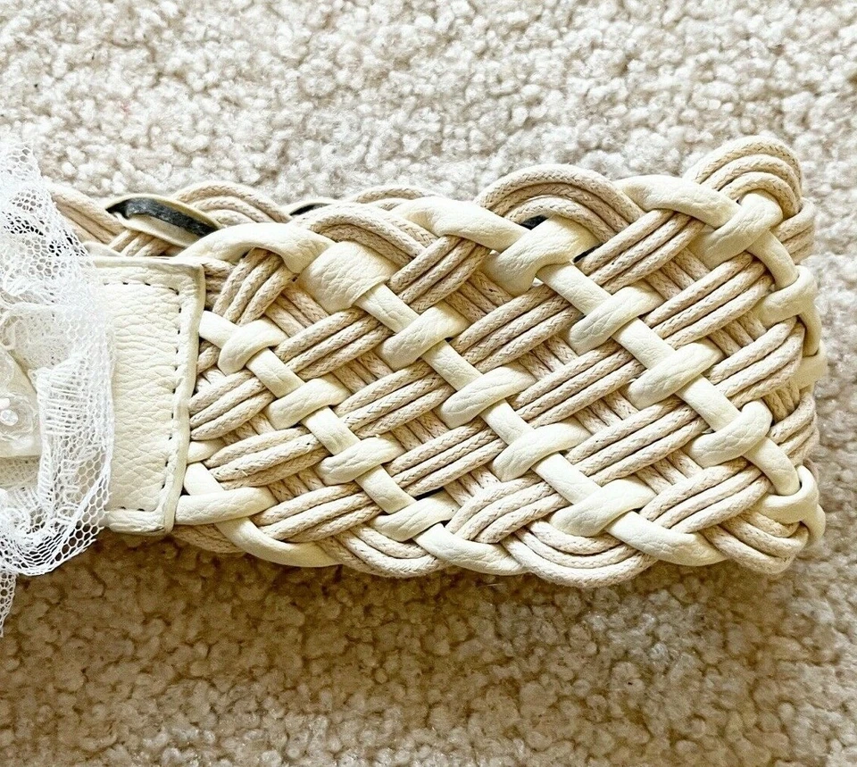 Mujer Boho Tejido Ancho Cinturón Encaje Marfil Cuentas Playa Boda Talla S M L Festival Foto 4 de 4