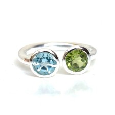 Natural Blue Topaz  Peridot Adjustable 925 Sterling Silver Fine Silver Ring