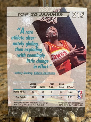 1992-93 Fleer Ultra Jam Sessions Stacey Augmon #215 Atlanta Hawks - Picture 2 of 2