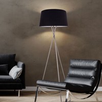 Stehleuchte Wohnzimmerlampe Stehlampe Nickel Matt Metall Stoffschirm E27 154Cm