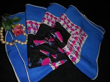 1940's Vintage Silk Scarf Ballerinas Pink Blue Black Handrolled Hem Excellent