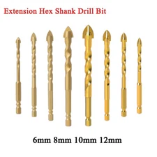 6-12mm Extension Spiral Hex Shank Cross Arrow Tip Twist Drill Bit Glass Ceramic