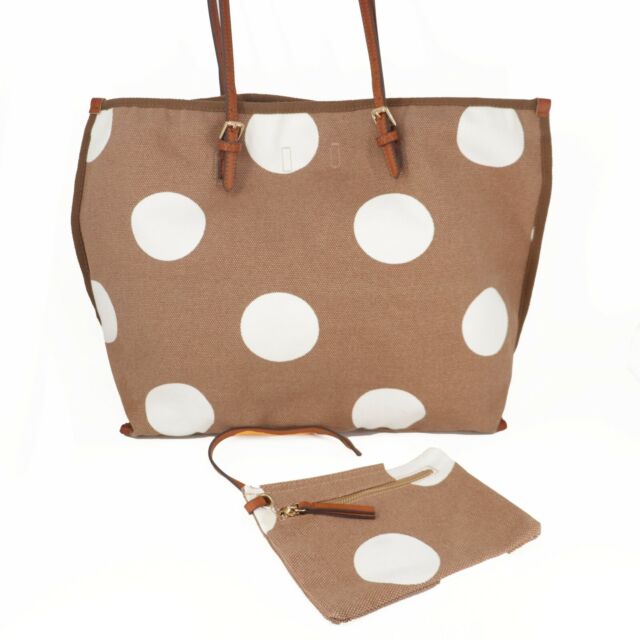 Urban Outfitters Handbag Women Large Brown White Polka Dot Tote Pouch Handles Urban Outfitters Handbag Women Large Brown White Polka Dot Tote Pouch Handles