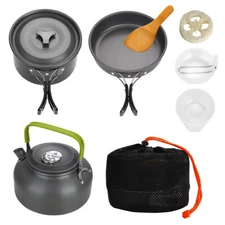 10-Pcs Camp Cook Set with Mesh Bag - Folding Pot, Fry Pan for Easy Storage