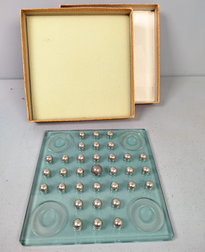 Solitaire Plexiglas Billes Metal Coffret Jeu Jouet Decoratif Transparent H24