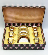 RGK Czechoslovakia 6x Gold Porcelain 85ml Coffee Cups & Saucers - Boxed Vintage