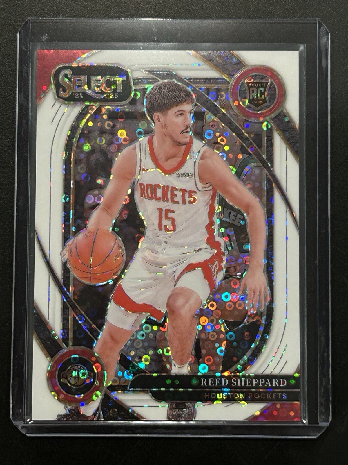 2024-25 Select Reed Sheppard Courtside RC White Disco Prizm Rookie /75 Rockets