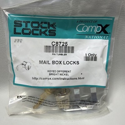 CompX National C8725 Mail Box Lock Cam Bright Nickel With 2 Keys NEW