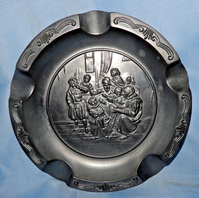 Cast Pewter Cigarette / Cigar Ashtray Made in Germany Makers Mark 7.5'' Round