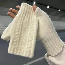 Half Finger Gloves for Women Winter Soft Warm Wool Knitting Arm Gloves Soft Warm