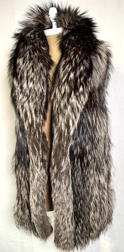 Chaleco Vintage Genuino Lujoso Plateado Negro Piel de Zorro Bolsillos Talla M Hecho en Canadá Foto 2 de 4