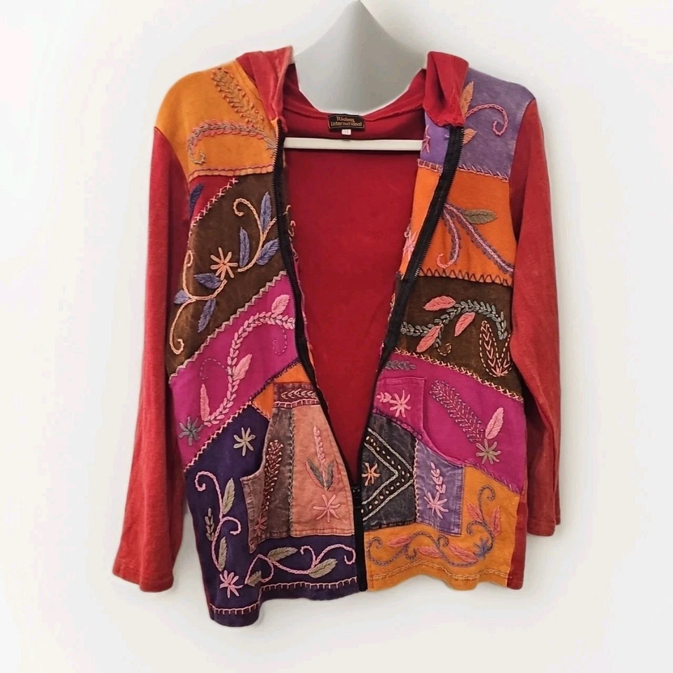 Sudadera con Capucha Shabby Chic Fall Vibes Cremallera Completa Talla M Bordada Patchwork Divertida De Colección #338 Foto 3 de 4