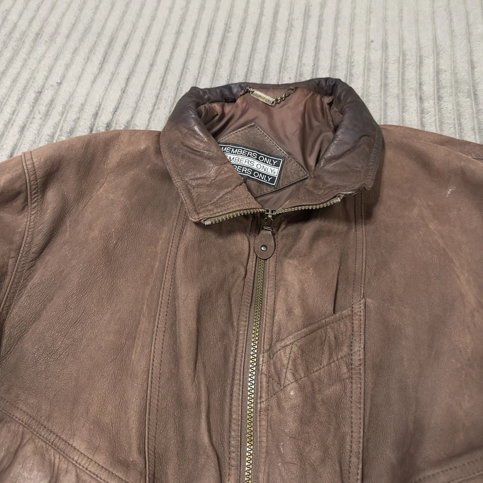 Chaqueta Bomber Members Only Para Hombre 46 Grande Cuero Marrón Cremallera Completa Núcleo Clásico Foto 3 de 4