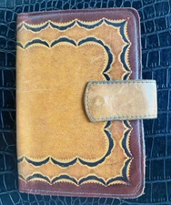 VTG Genuine Leather Passport Wallet Unisex Cover Case Tan Brown Tooled Western