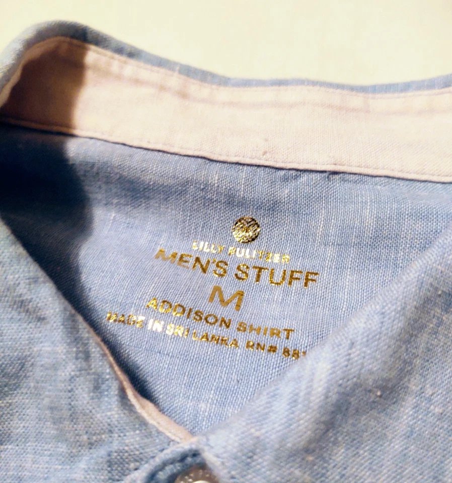 Camisa LILLY PULITZER Para Hombre Botón Frontal 100% LINO (M ADDISON Azul SE ADAPTA A LO GRANDE Foto 4 de 4