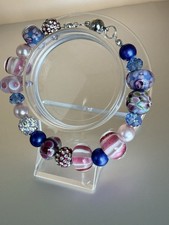 pink and blue glass bead bracelet With Magnetic Clasp