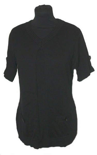 Damen Strickpullover Pullover Schwarz Kurzarm V-AUSSCHNITT Capuccino 38 40 Neu-image