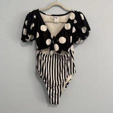 Tabitha Brown for Target Striped/Dot Print Tie-Front One Piece Swimsuit Sz M