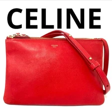 Celine Trio Shoulder Bag Red Leather Authentic