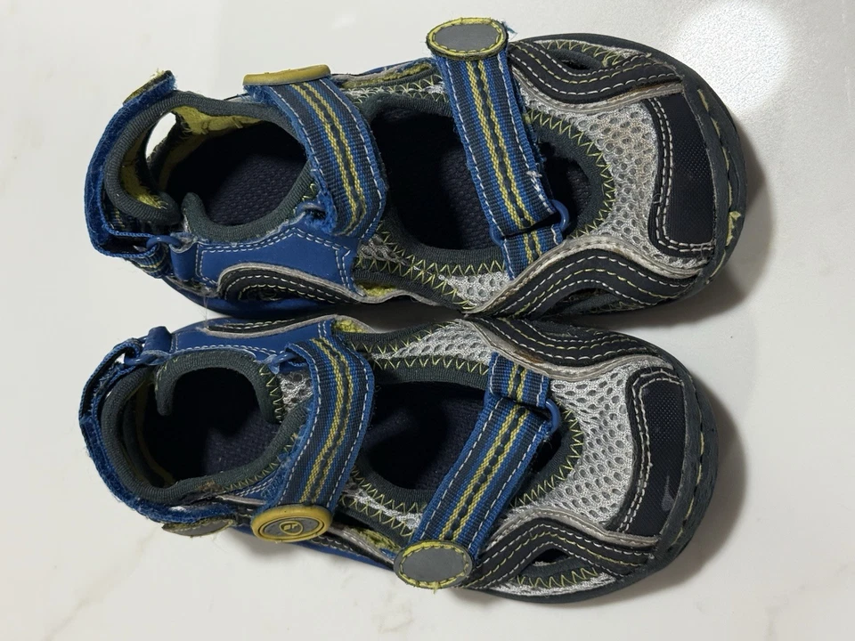 Niños Talla 9 Stride Rite Mateo Sandalias Punta Cerrada Zapatos Agua Gris Azul Amarillo 9M Foto 2 de 4