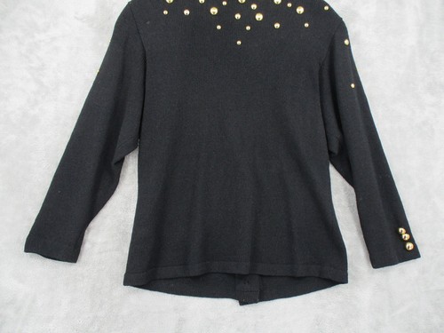 Vintage Mike Korwin Sweater Womens 12 Studded Cardigan Shoulder Pads Glam Knit - Picture 7 of 8