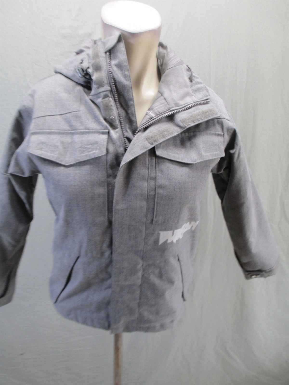 Burton Size S Kids Gray Snow Skirt Hooded Drawcord Hem Snowboard Jacket 362