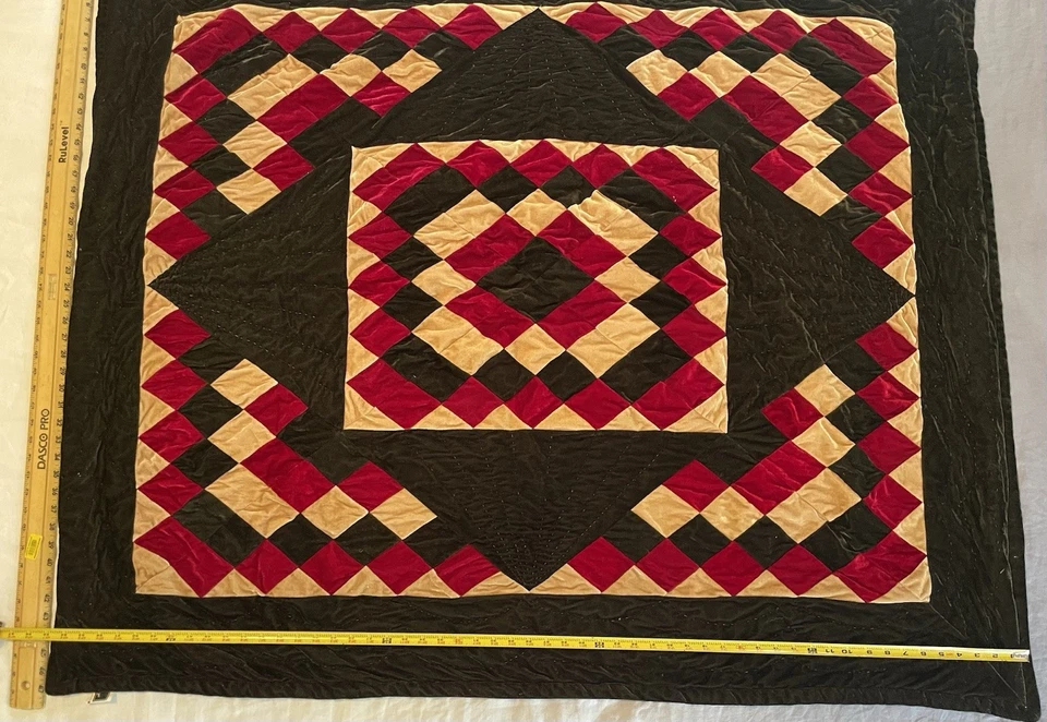 Terciopelo Acolchado Tiro 50X60" Marrón Rojo Marrón Acolchado a Mano Oscuro Academia Navidad Foto 3 de 4