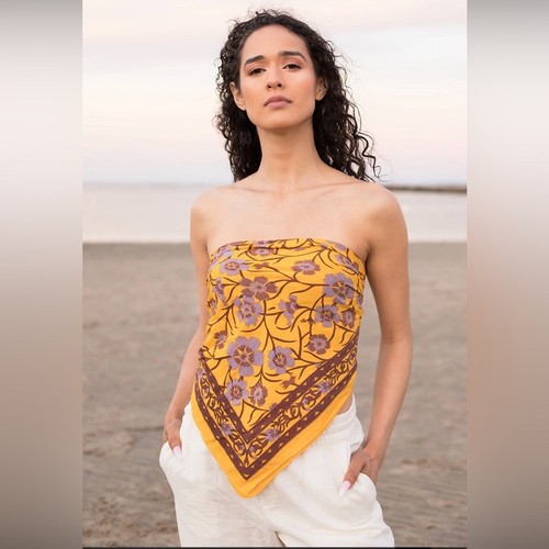 Sciarpa bandana stampa oleandro Free People 30x30 floreale bohemien - Foto 10 di 11