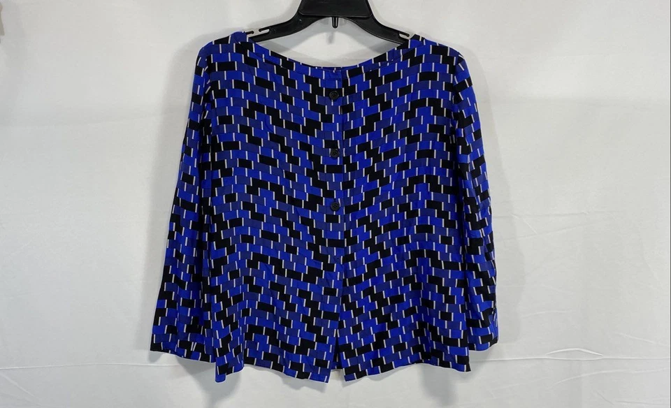 Blusa de seda feminina Prada azul padrão geométrico tamanho 38 - Imagem 3 de 4