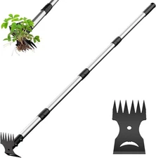 Weed Puller Tool with Long Handle – 2-in-1 Handle Garden Hoe and Weed Rake, Ho