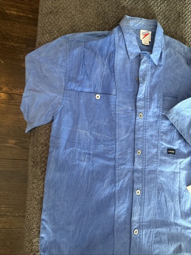Vintage 90s Speedo Collar Button Up Shirt M Single Stitch Baggy Blue Pockets NWT - Picture 4 of 10
