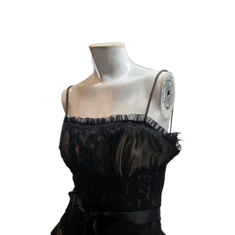 Vestido para mujer Jessica McClintock 4 negro encaje con volantes corsé vintage fiesta Foto 4 de 4