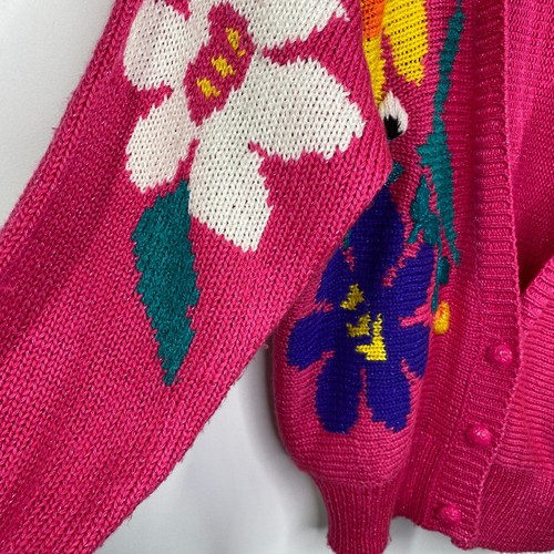 Jaclyn Smith Vintage Pink Floral Knit Cardigan Sweater Women's Size Medium M - Picture 5 of 8