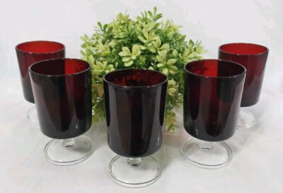 Vtg Cristal D'Arques Durand Cavalier Wine Water Glasses Ruby Red Set Of 5 *Read