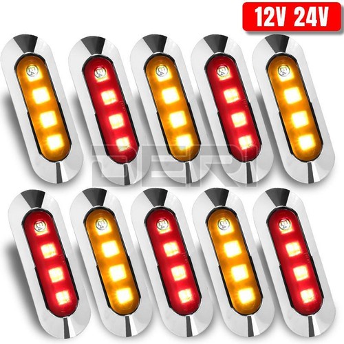 12-24V LED Side Marker Clearance Lights Chrome Trailer Truck RV Red Amber White - Picture 3 of 19