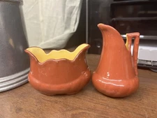 Singing River Original Brown & Tan Pottery Creamer and Sugar Bowl