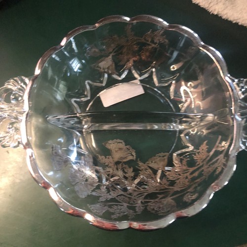 Vintage Silver City Overlay Poppy Divided Round Glass Relish/dip Serving Dish - Picture 5 of 10