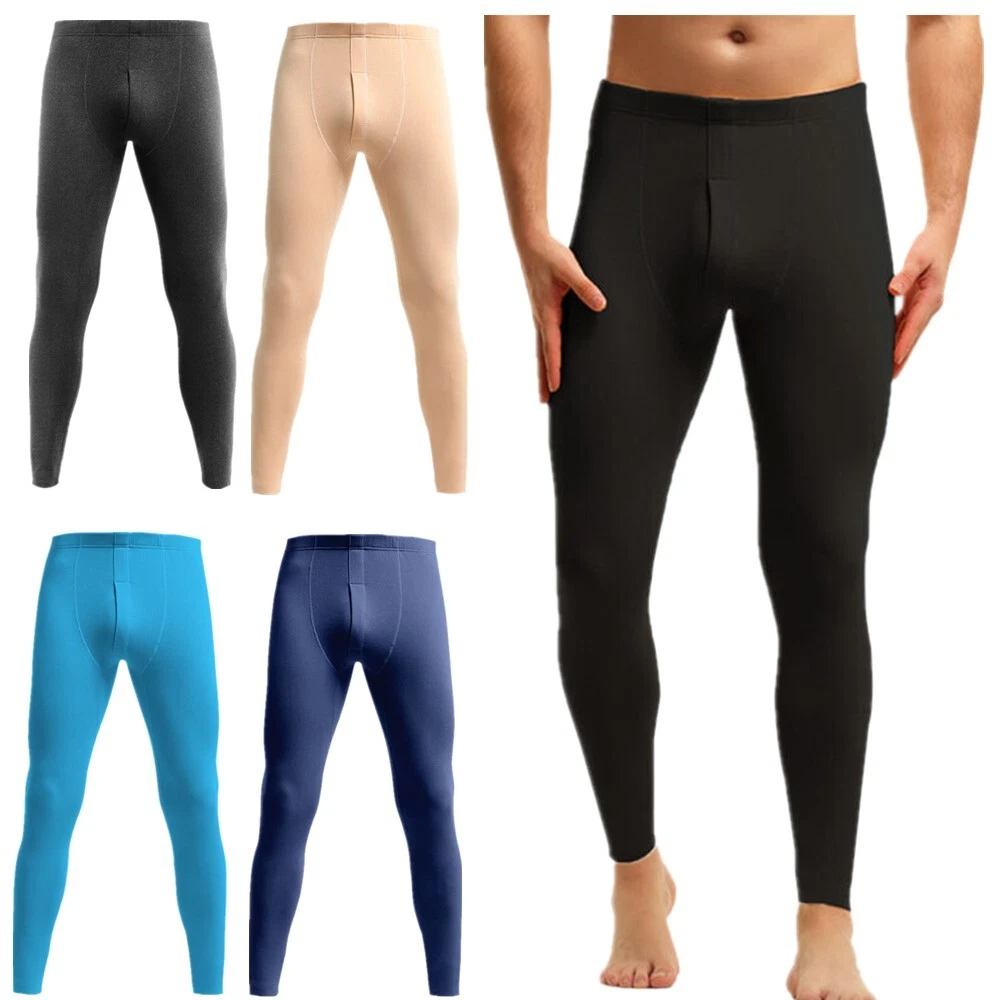 Mens Thermal Yoga Pants Winter Warm Bulge Pouch Bottoms Leggings