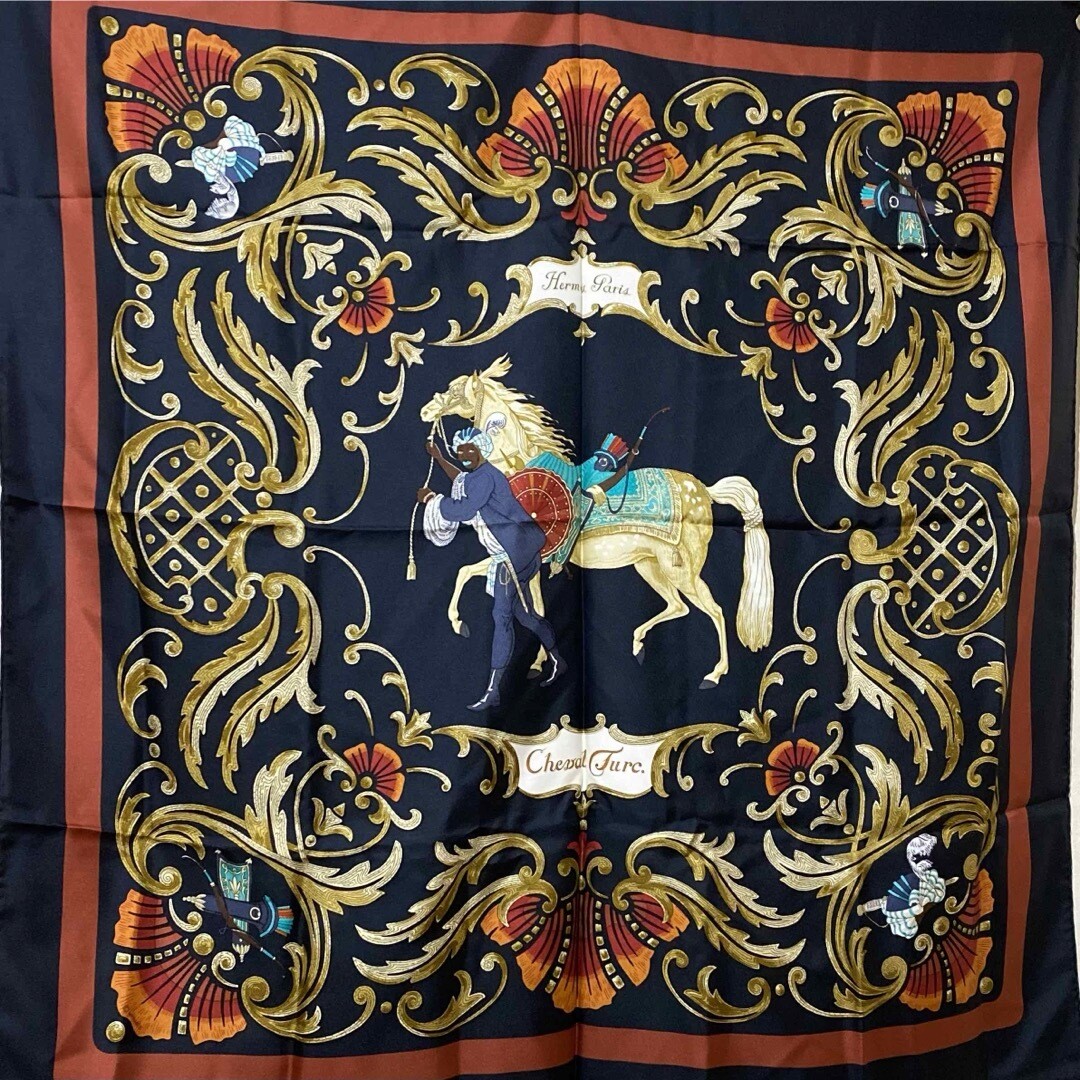 HERMES Carre 90 Multicolor Cheval Turc Silk 100% from JAPAN