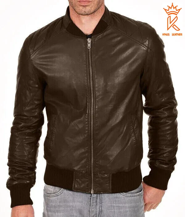 Men's Genuine Leather Classic & Fit Bomber Varsity Style Motorcycle Bike Jacket