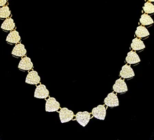Iced Heart Shape Cz Tennis Chain Gold Plated Necklace Hip Hop Jewelry