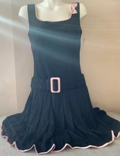 ABS Allen Schwartz Little Black Dress Fitted Pleated Skirt Pink Bow Belted NEW M