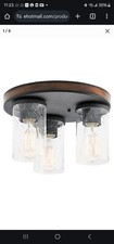 Kichler Barrington 3 Light 11.5" Distressed Black Wood Tone Flush Mount Light