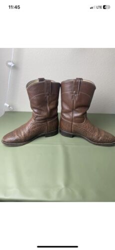 Stivali da cowboy da uomo Justin in pelle marrone taglia 8,5 EE stile punta a mandorla 0462 - Foto 3 di 8