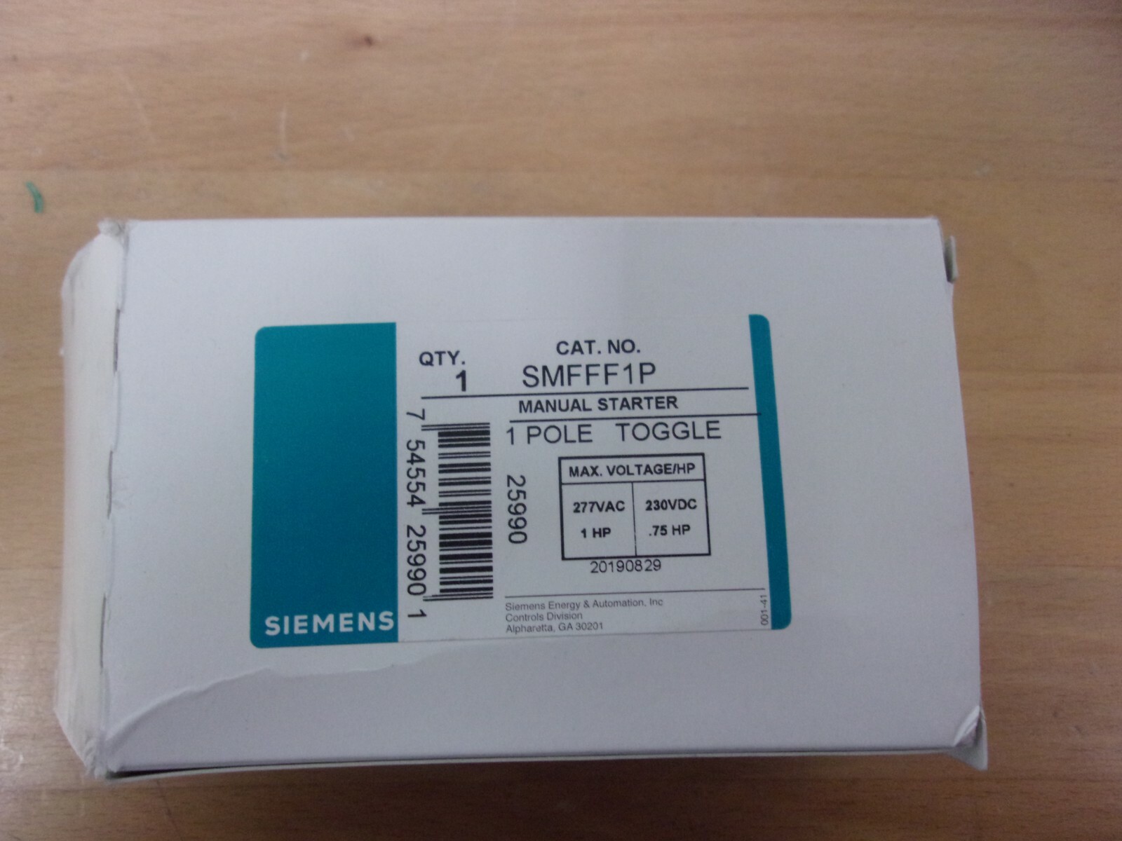 SIEMENS SMFFF1P 277V 1-HP MANUAL 1-POLE TOGGLE SWITCH, TOGGLE&COVER ONLY,